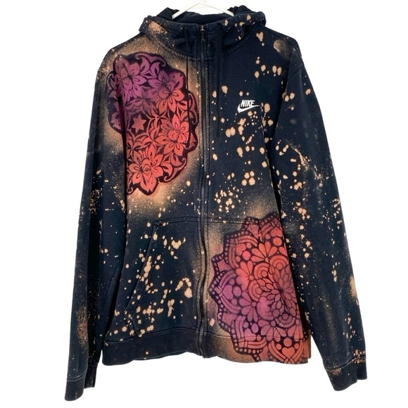 Nike Other - Nike Hoodie Sweatshirt Zip Up Jacket Men Size Large Unisex Mandala Stencil Black
